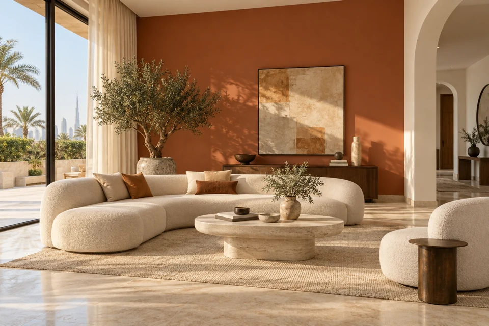Illustrative terracotta villa interior
