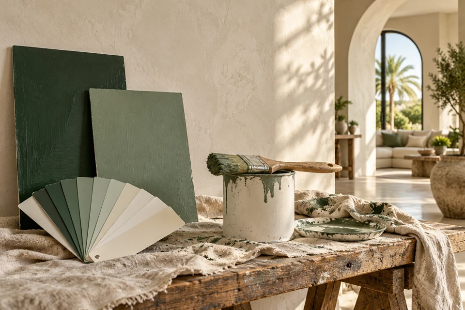 Illustrative professional painting tools and colour materials