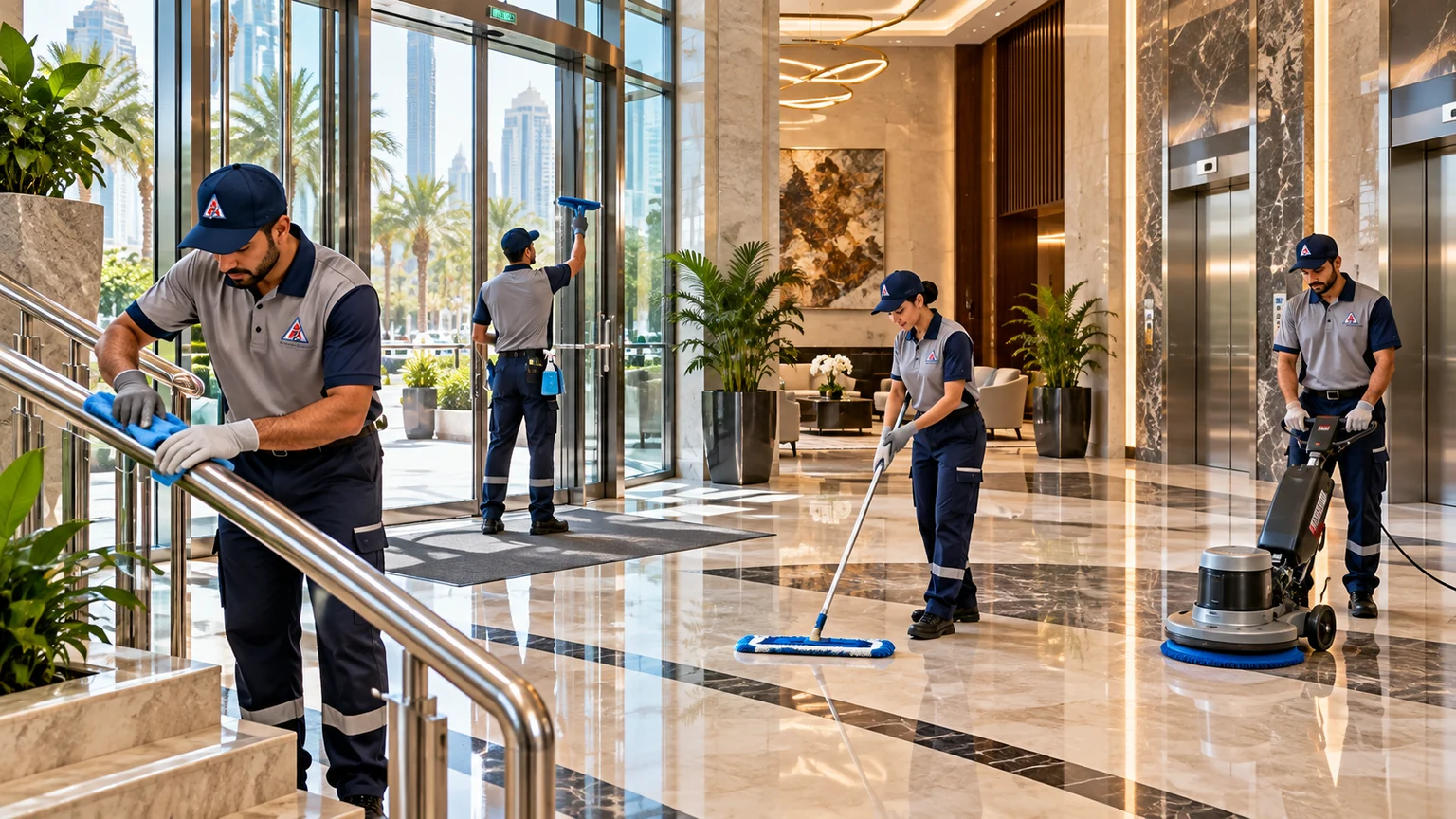 Buildings cleaning service scene