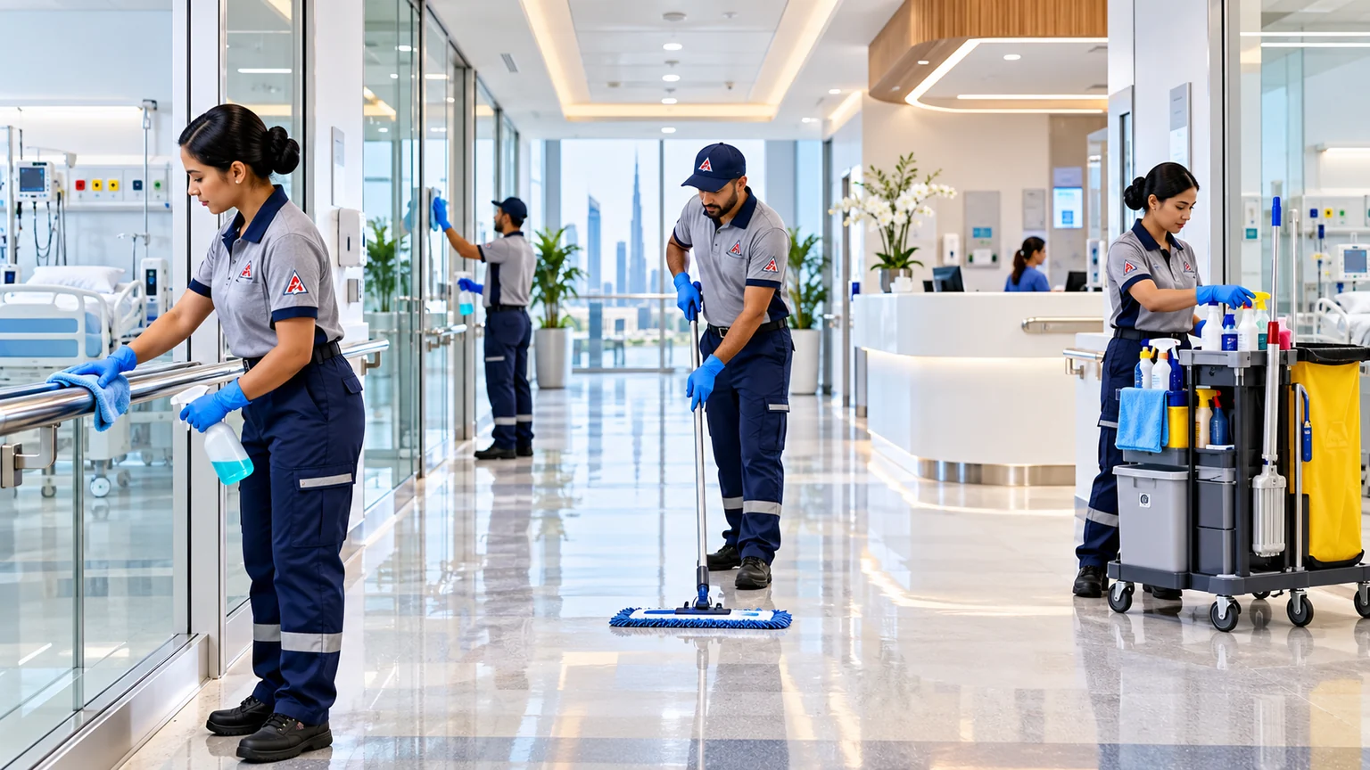 Hospitals cleaning service scene