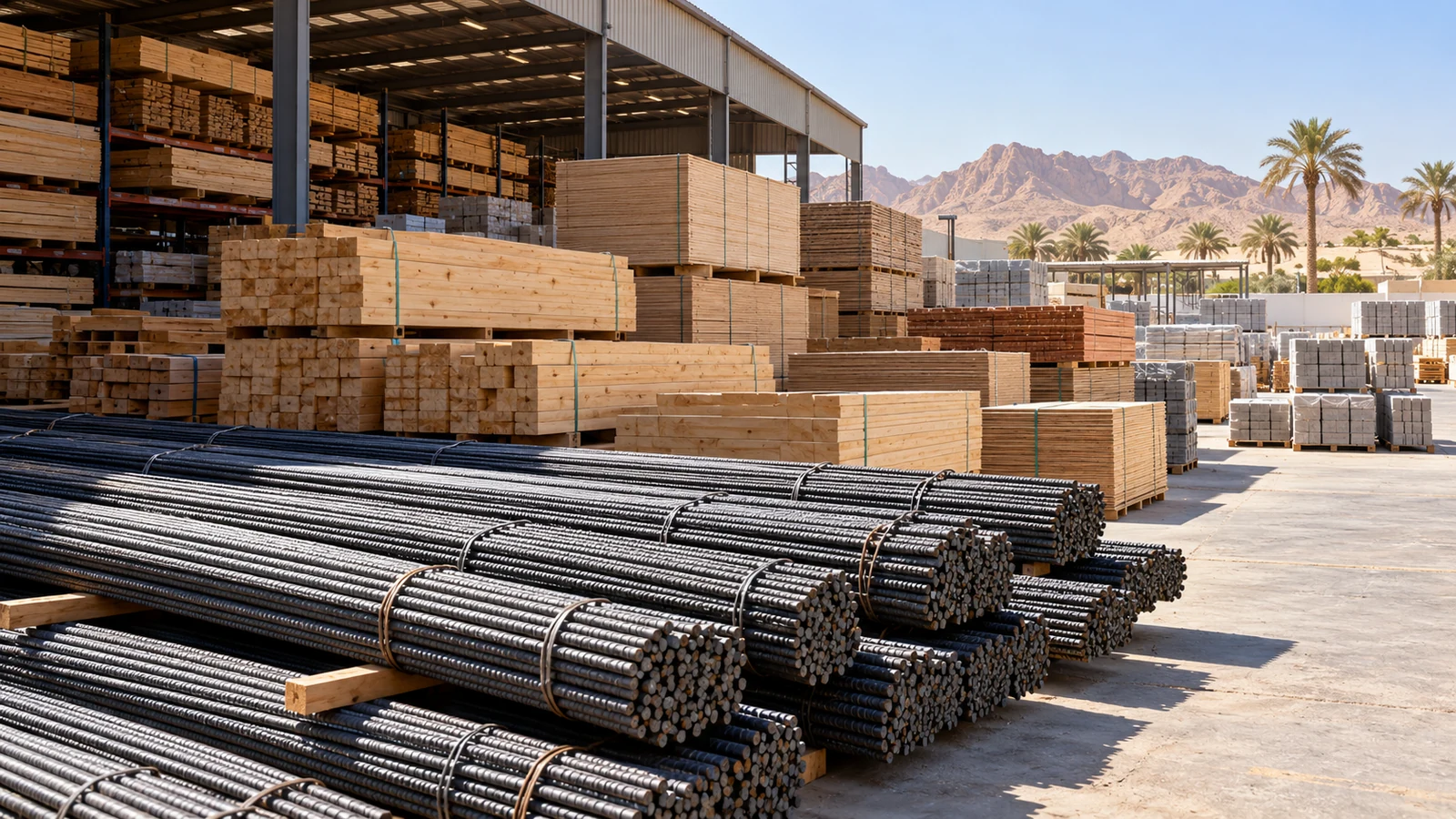 Representative timber and steel materials yard