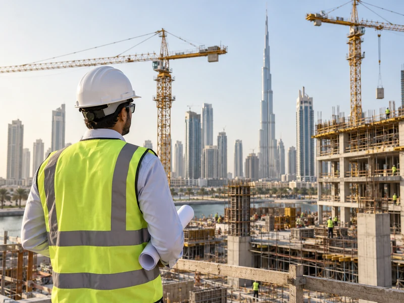 Construction supervisor observing an active UAE construction project