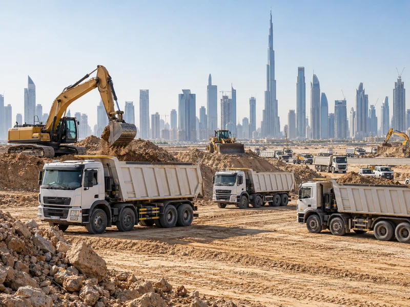 Construction fleet on site