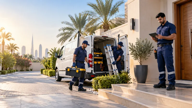 Friendly Technical Services team arriving at a modern UAE villa