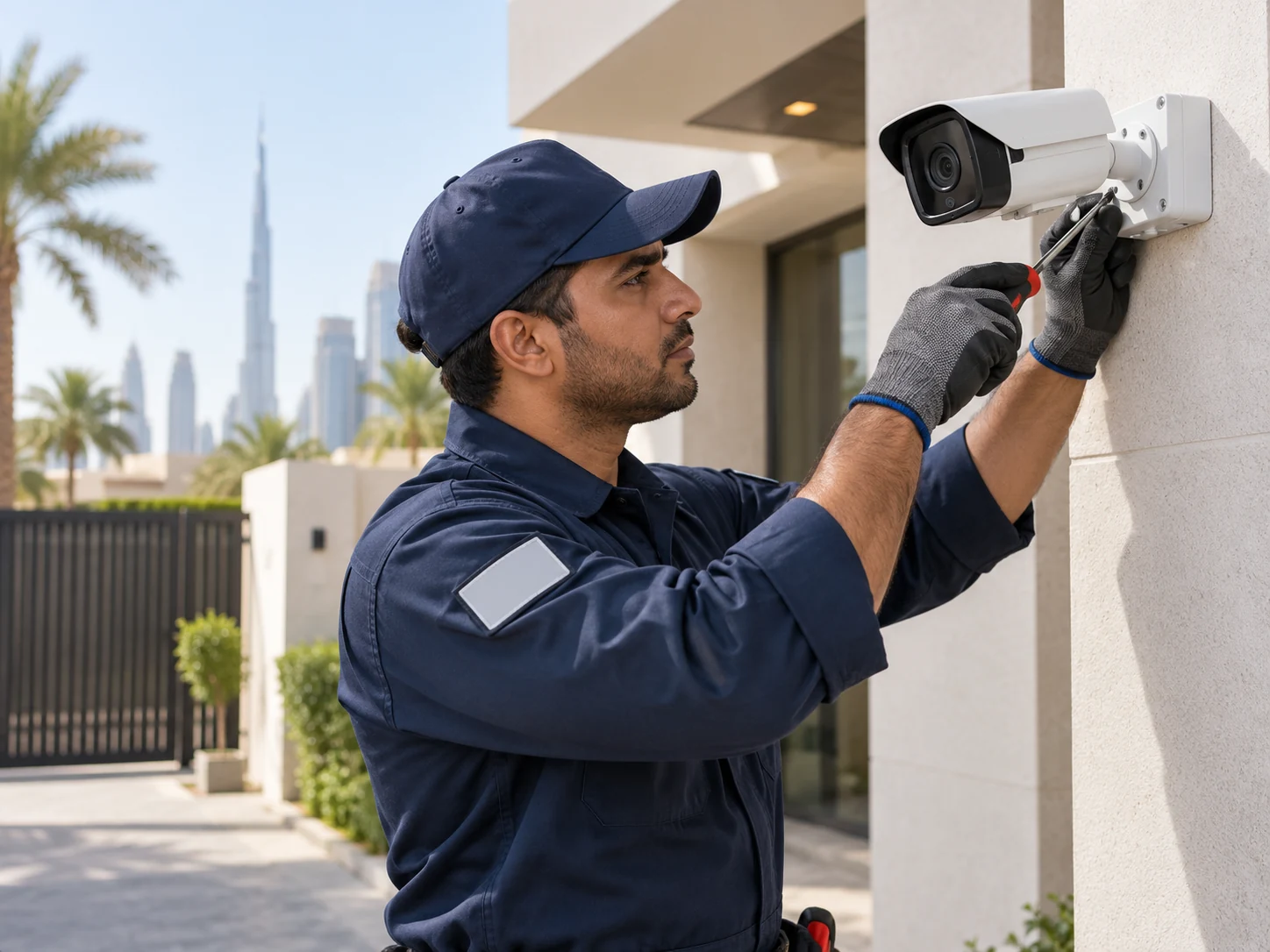 Air conditioning technician working in a Dubai apartment