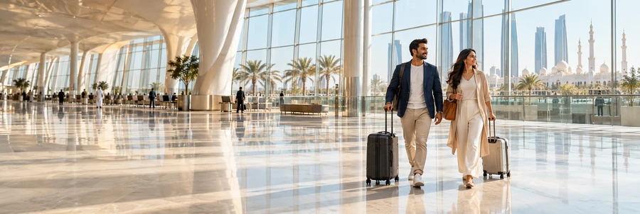 Illustrative travellers arriving in the UAE