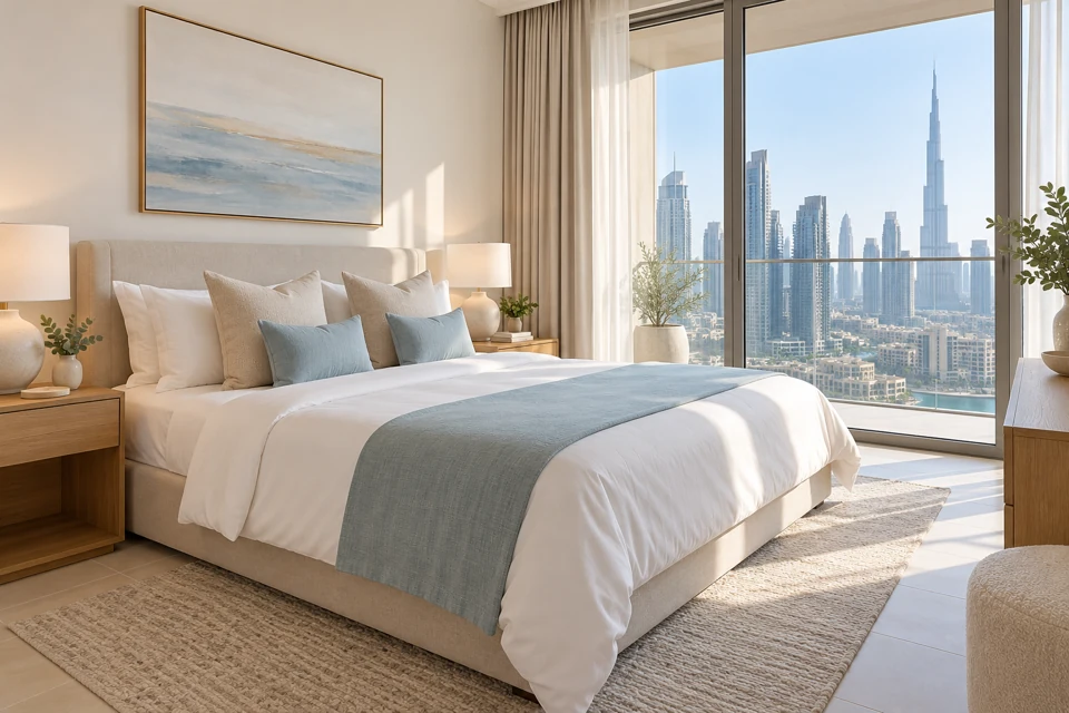Freshly presented holiday apartment bedroom