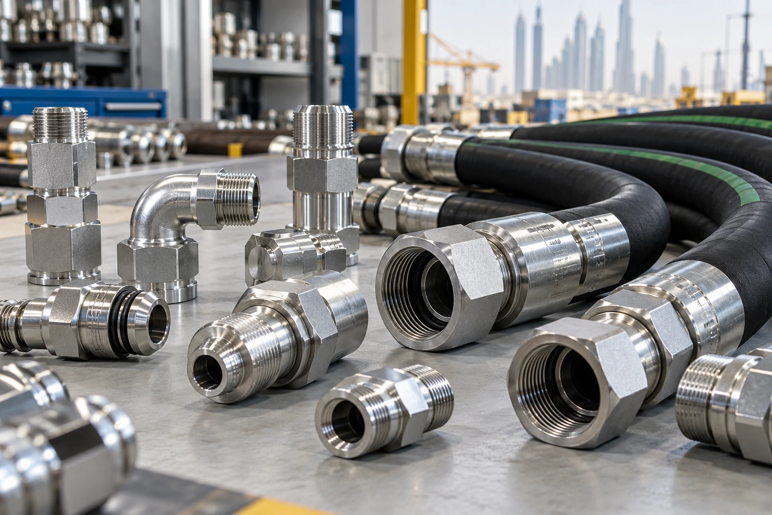 Hydraulic equipment and hose connections