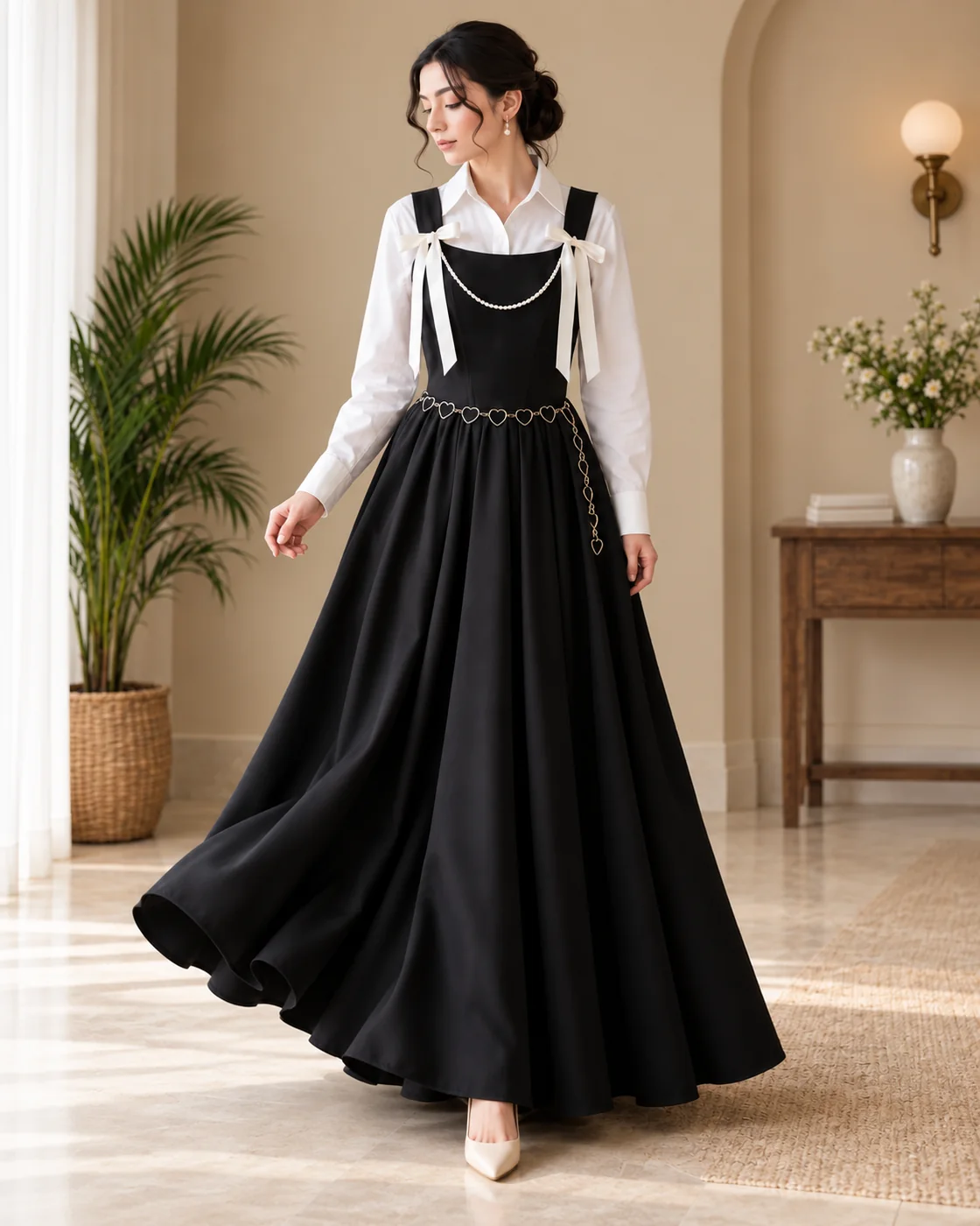 Black corset and skirt look