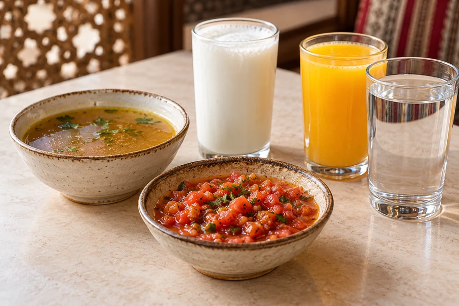 Soup, dakkous, laban and drinks