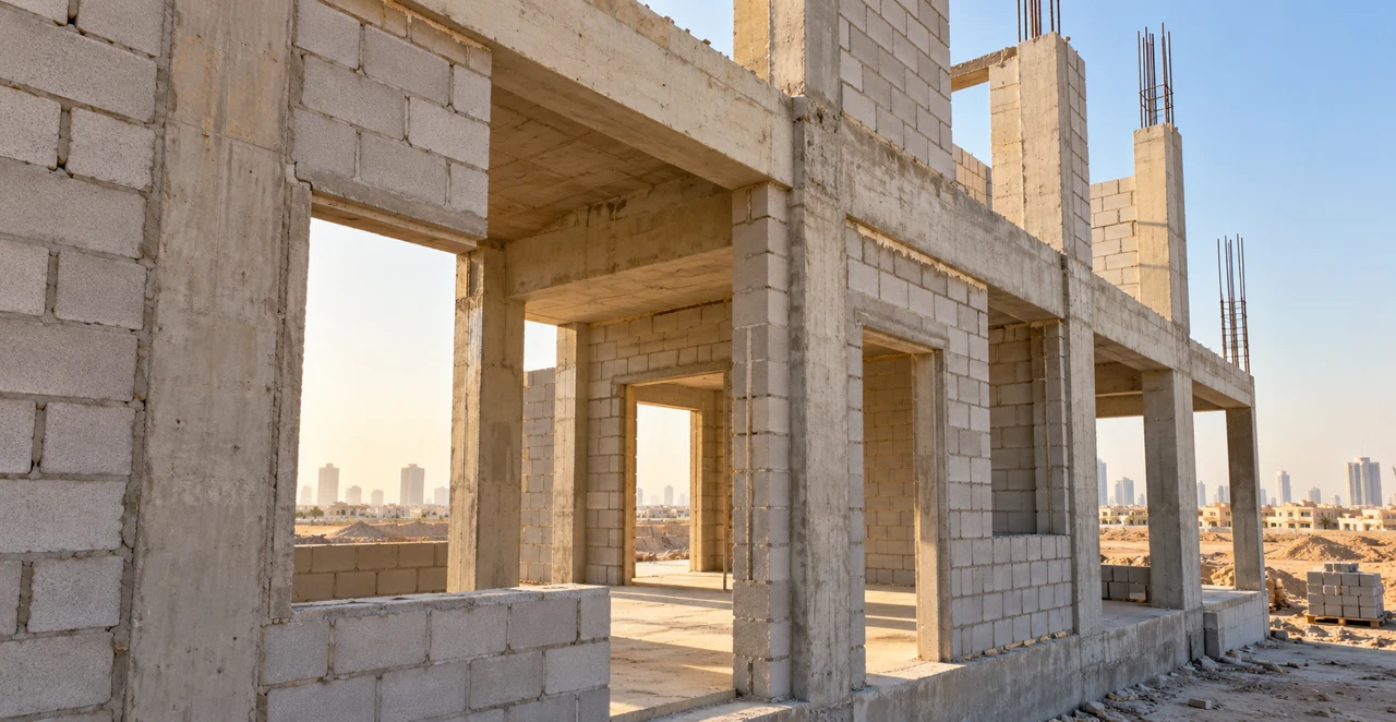 Concrete block construction in a UAE setting