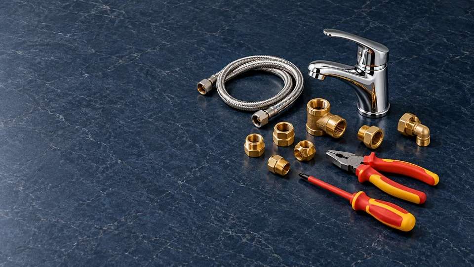 Illustrative plumbing fittings and electrical tools