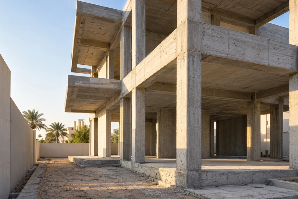 Illustrative villa structural concrete frame