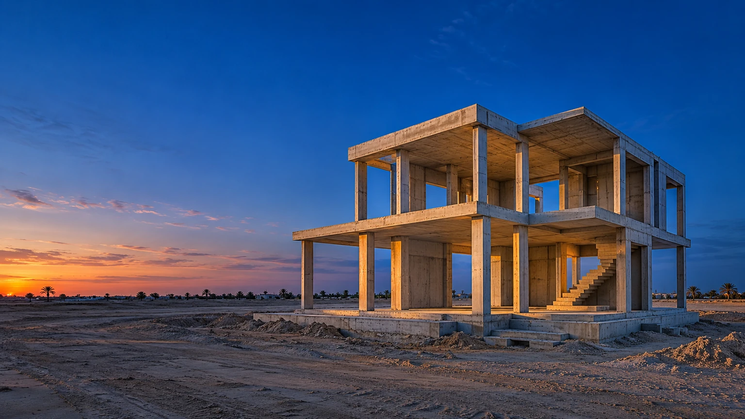 Complete illustrative villa structural frame in the UAE