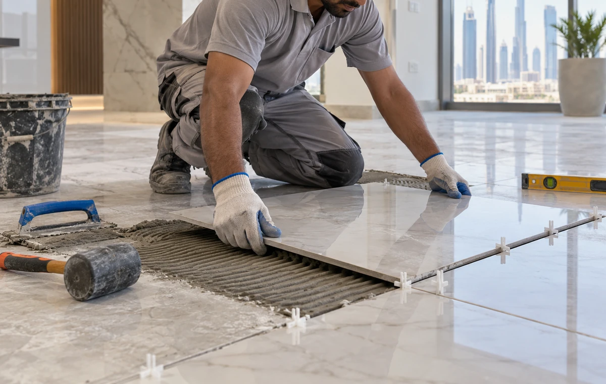Floor and Wall Tiling Works work in a Dubai interior