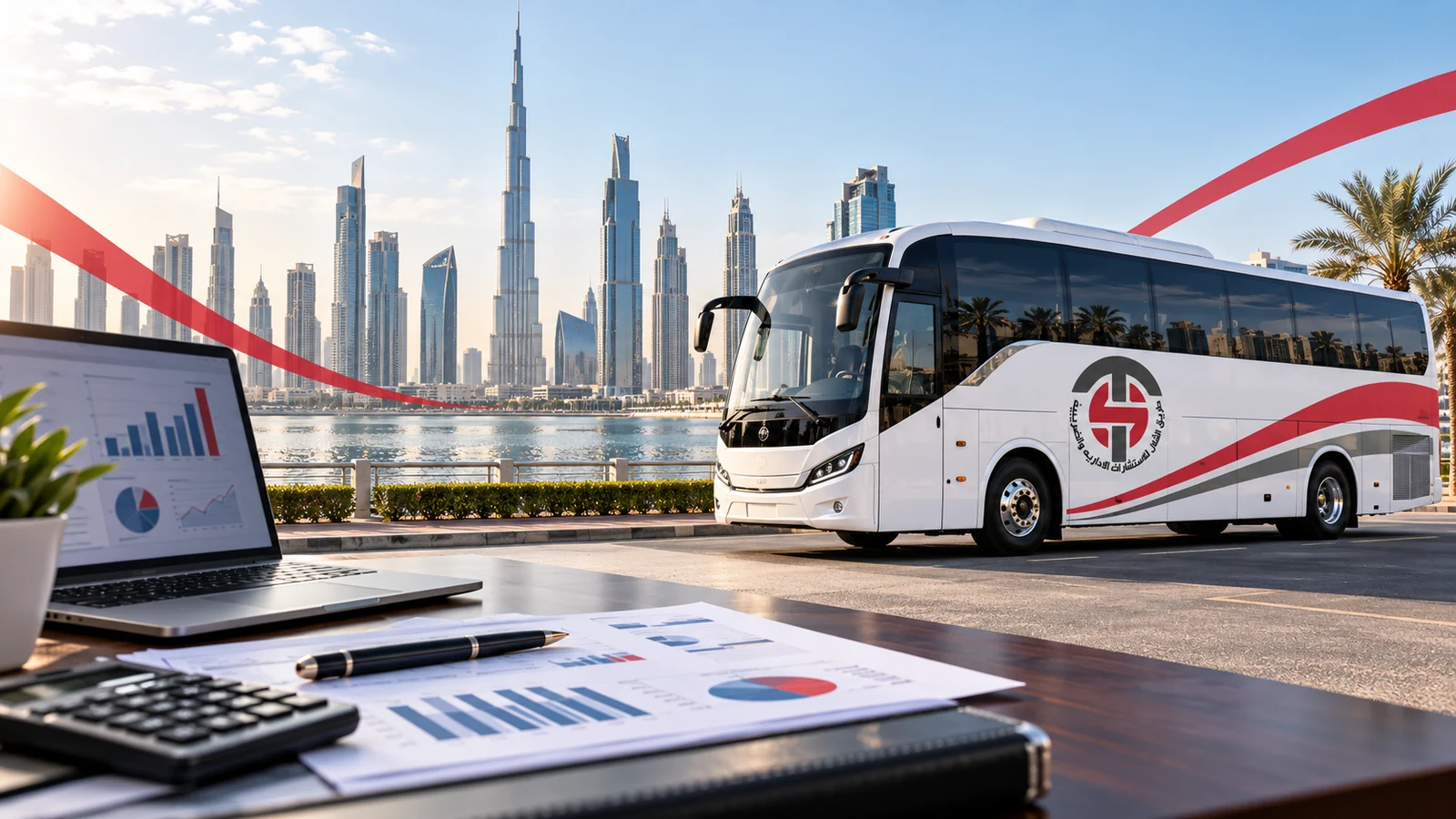 Modern rented passenger coach in a UAE city