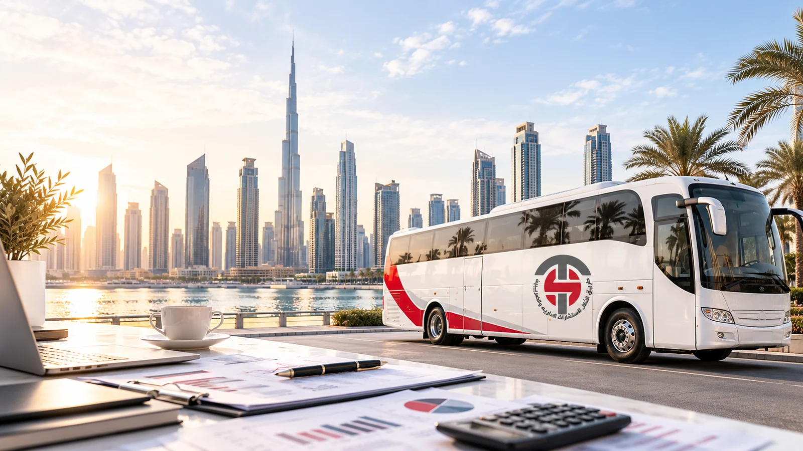 Modern rented passenger coach in a UAE city