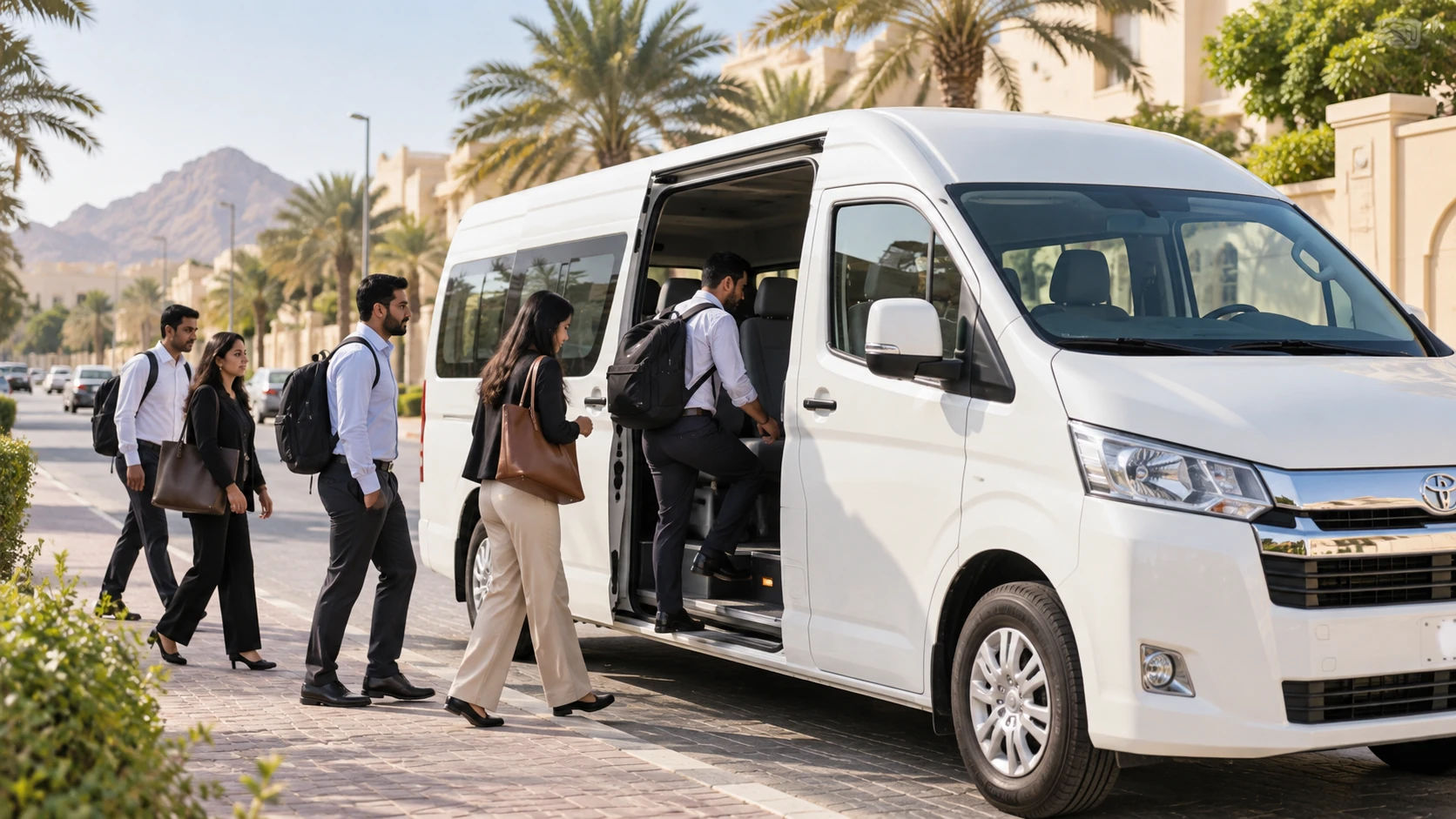 Staff boarding transport van