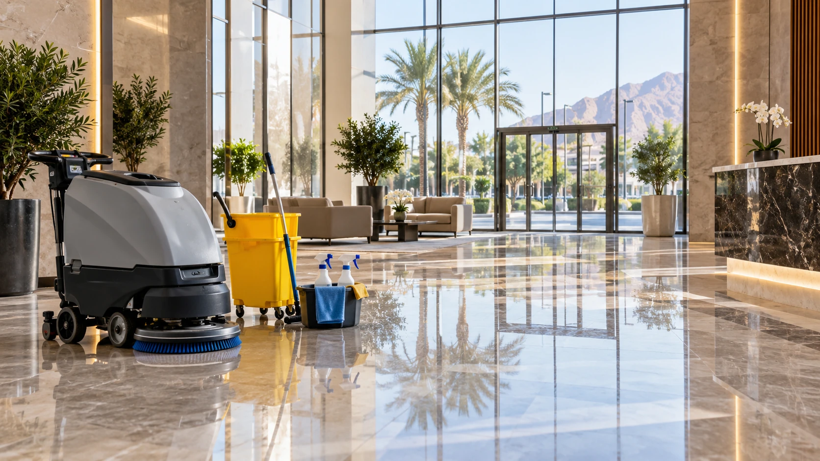 Building cleaning equipment in a modern property