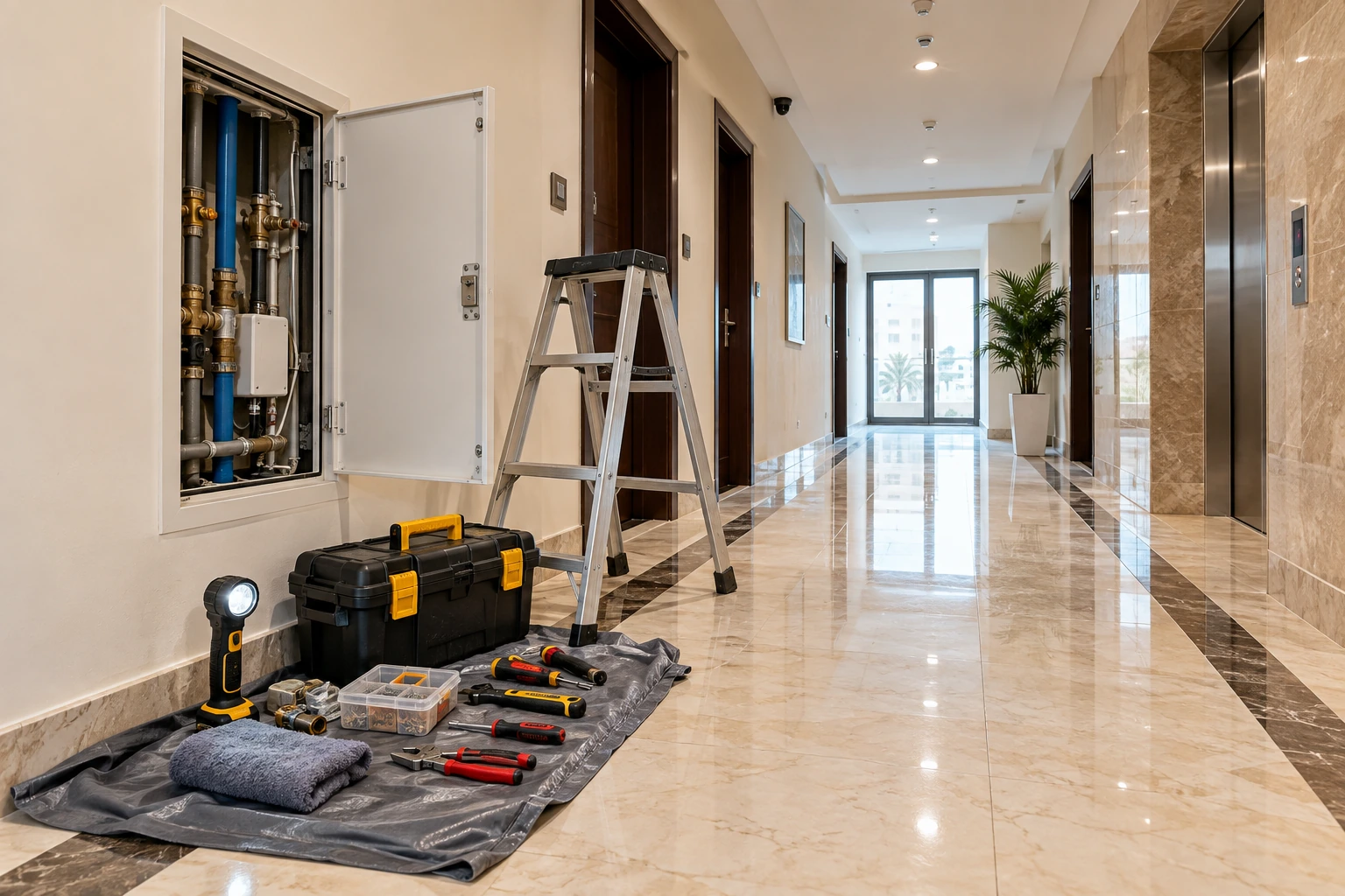 Building maintenance equipment in a modern property