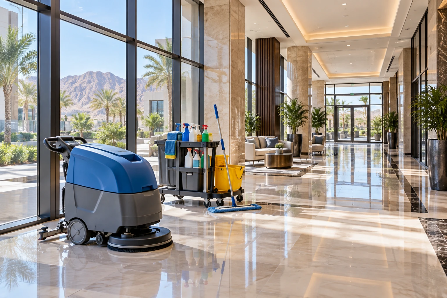 Building cleaning equipment in a modern property