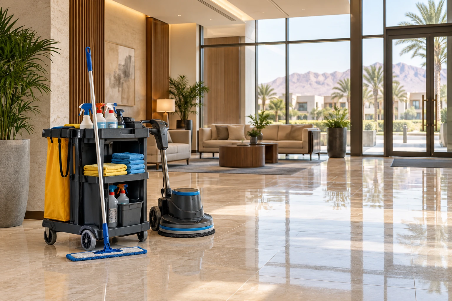 Building cleaning equipment in a modern property