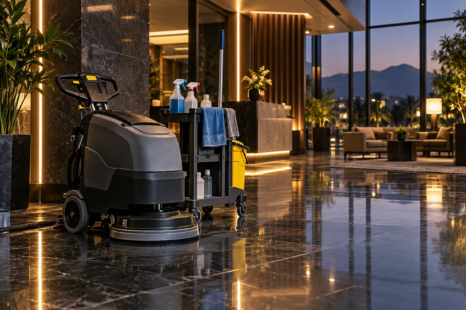 Building cleaning equipment in a modern property