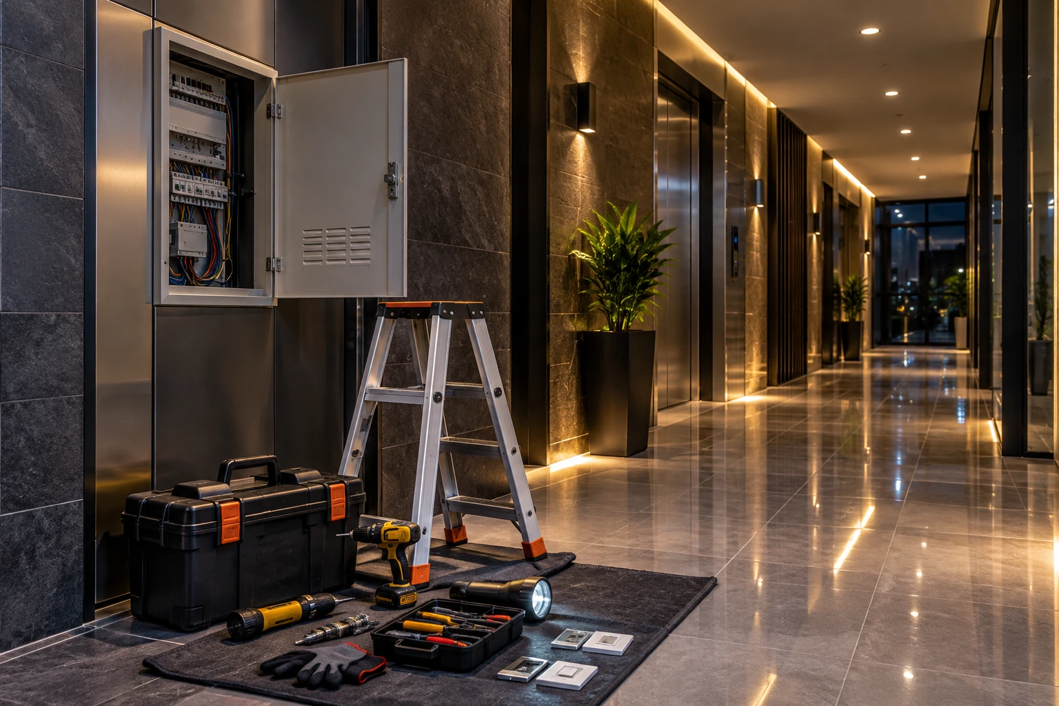 Building maintenance equipment in a modern property