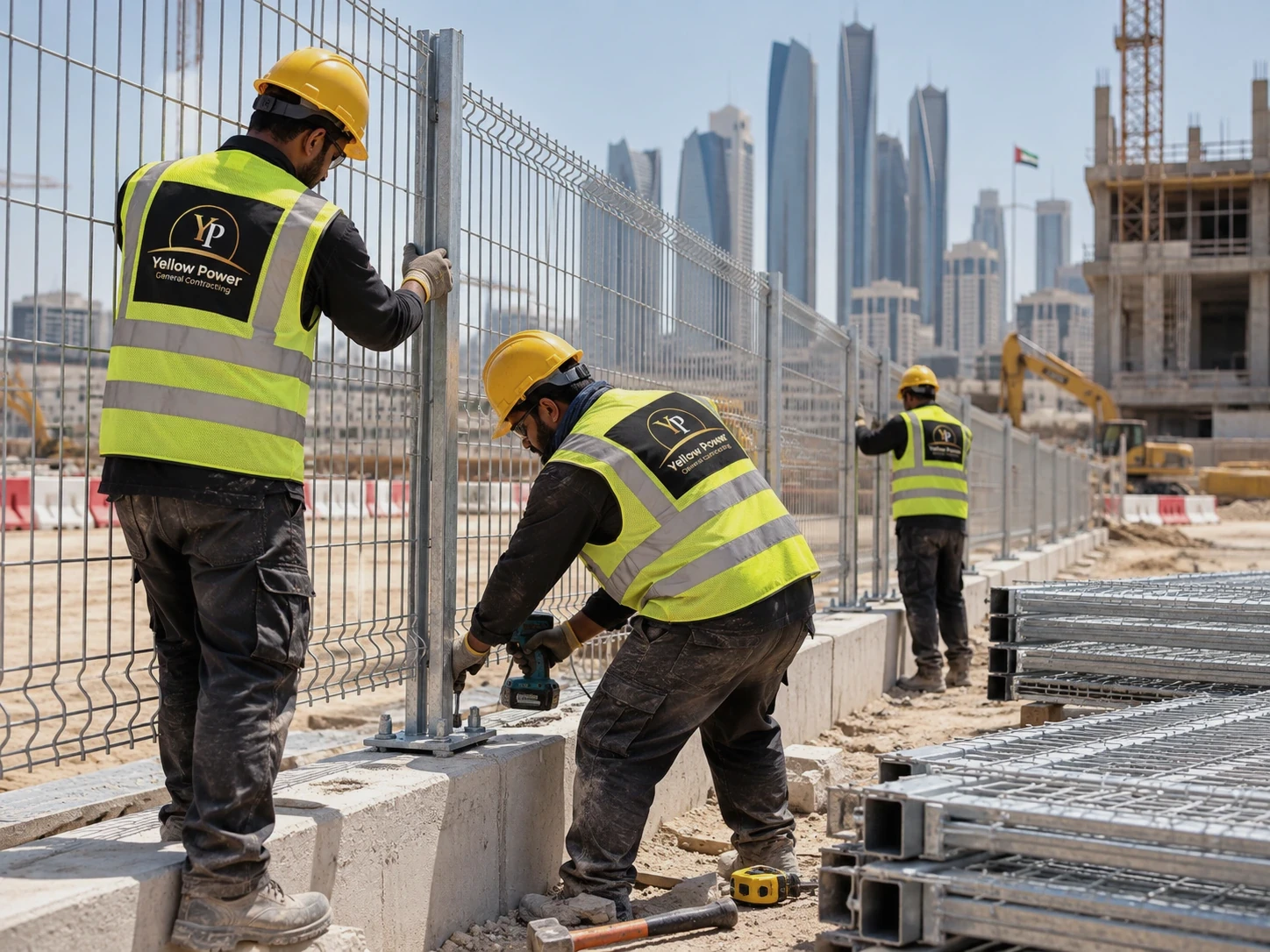 Illustrative photography: Temporary and permanent fencing installation in a UAE work setting